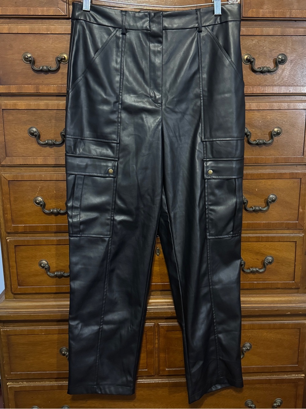 Jason Wu Black Faux Leather Cargo Pants High Rise Straight Leg Size 10 Bikercore